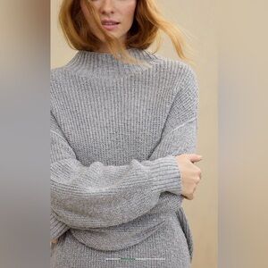 Aerie Oversized Sweater Women’s M Gray Cable Knit Mock Neck Pullover 100% Cotton